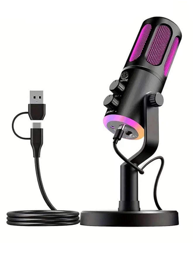 RGB Gaming Microphone, Plug & Play, Noise Reduction, Volume Control, Compatible with PC/PS4/PS5/Mac, 6.5ft Cable, Black with Vibrant RGB Lights - Image 1