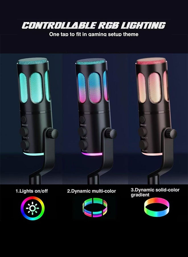 RGB Gaming Microphone, Plug & Play, Noise Reduction, Volume Control, Compatible with PC/PS4/PS5/Mac, 6.5ft Cable, Black with Vibrant RGB Lights - Image 3