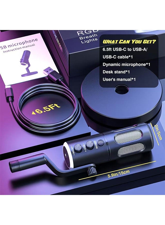 RGB Gaming Microphone, Plug & Play, Noise Reduction, Volume Control, Compatible with PC/PS4/PS5/Mac, 6.5ft Cable, Black with Vibrant RGB Lights - Image 5