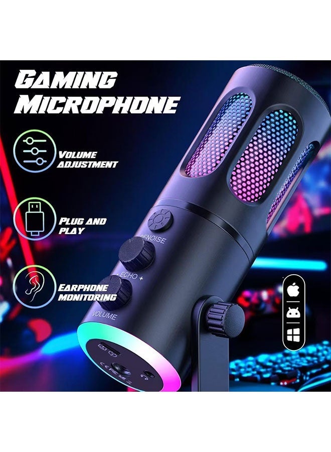 RGB Gaming Microphone, Plug & Play, Noise Reduction, Volume Control, Compatible with PC/PS4/PS5/Mac, 6.5ft Cable, Black with Vibrant RGB Lights - Image 5