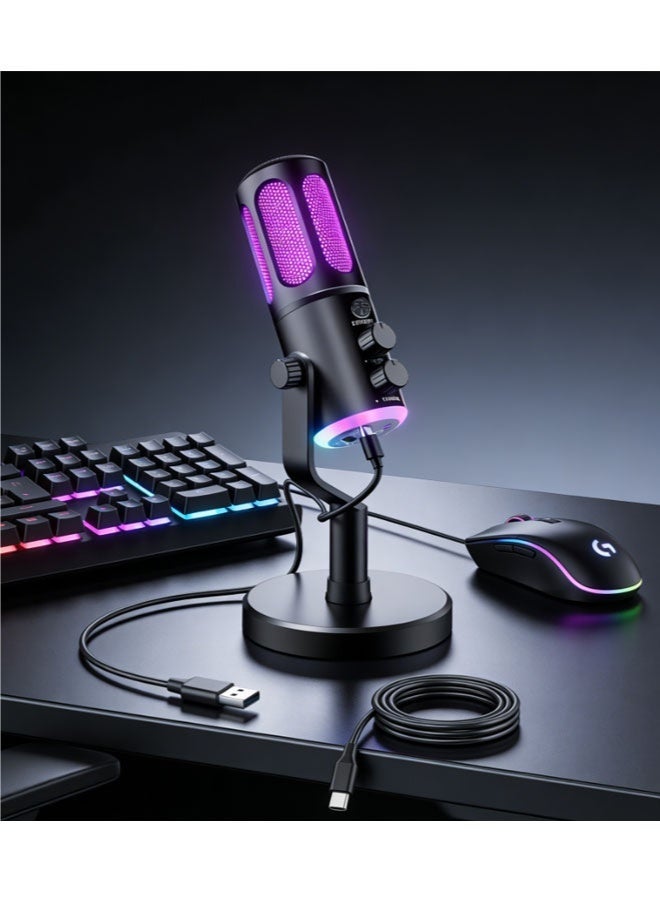 RGB Gaming Microphone, Plug & Play, Noise Reduction, Volume Control, Compatible with PC/PS4/PS5/Mac, 6.5ft Cable, Black with Vibrant RGB Lights - Image 1