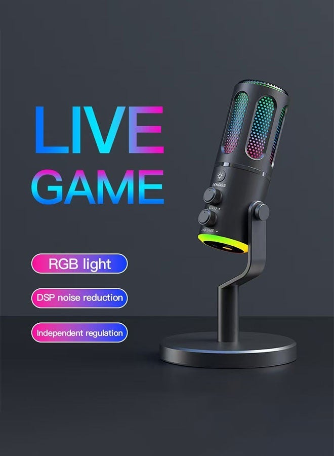 RGB Gaming Microphone, Plug & Play, Noise Reduction, Volume Control, Compatible with PC/PS4/PS5/Mac, 6.5ft Cable, Black with Vibrant RGB Lights - Image 3