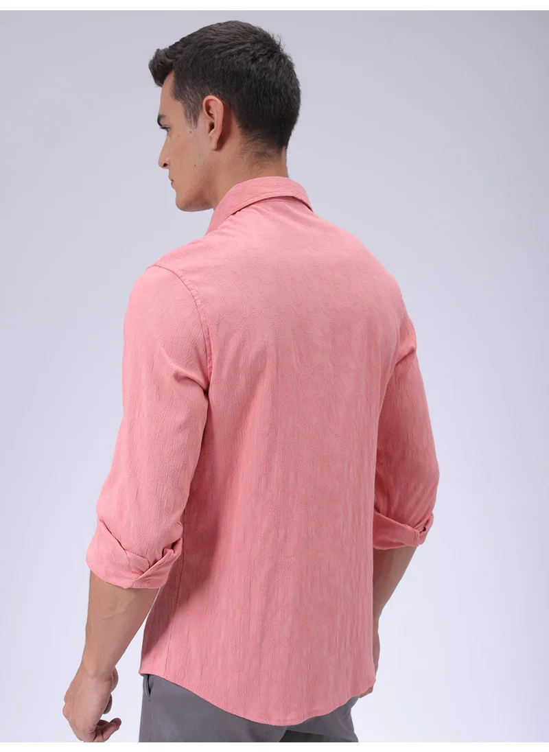 شركة المرآب الهندية Pink Slim Casual Plain Shirt