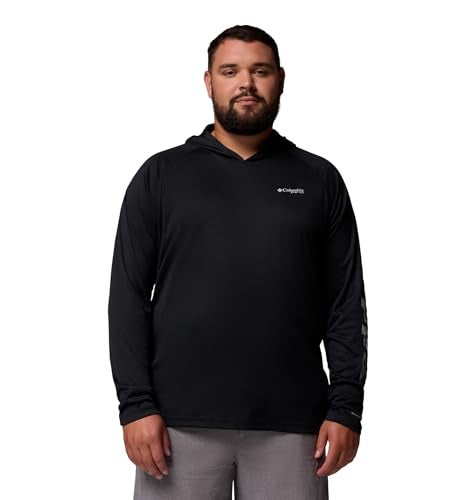 Columbia Mens PFG Terminal Tackle Long Sleeve Fishing Hoodie BlackCool Grey Logo Large - Image 1