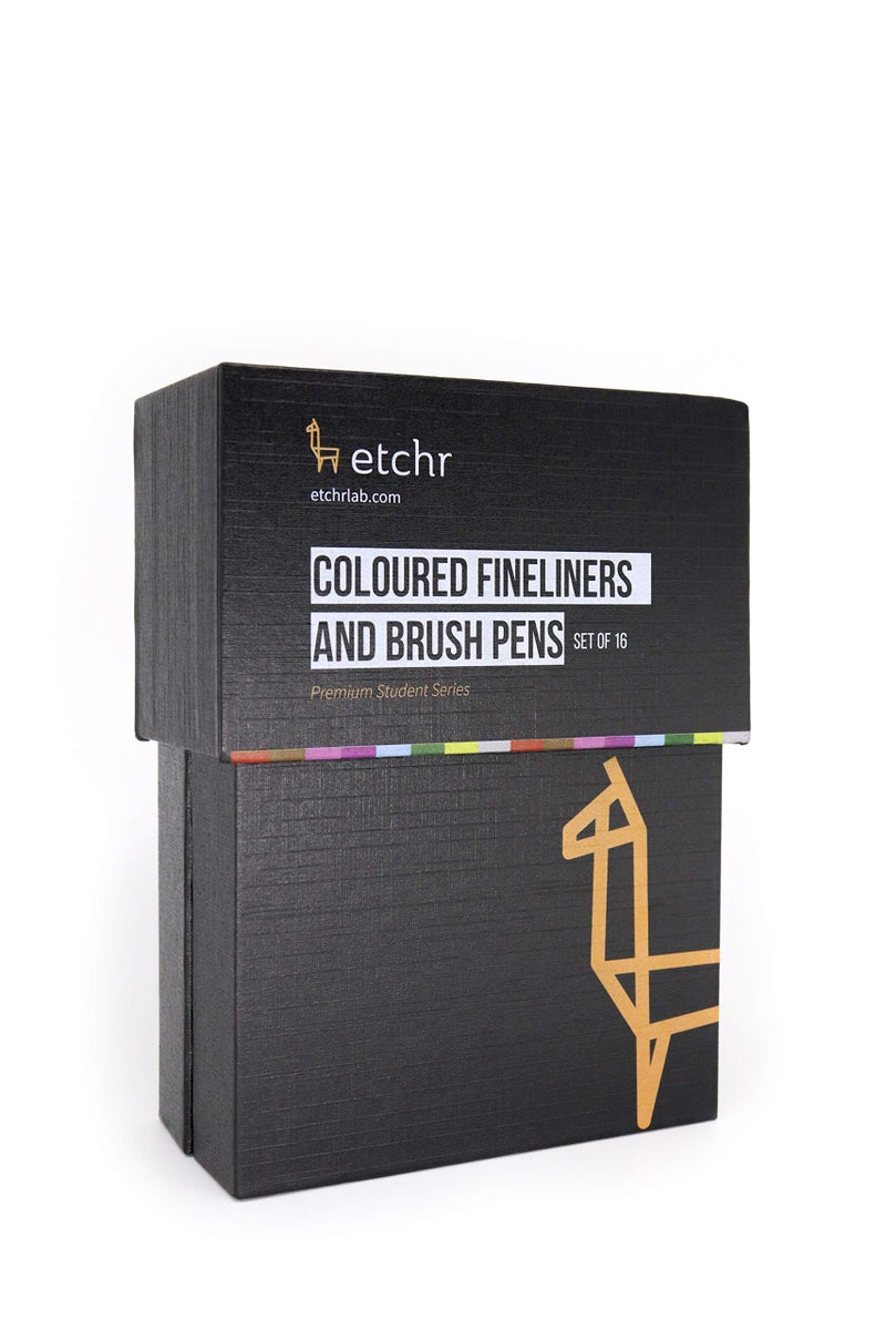 ETCHR Black Graphic Pen Set of 16 - Waterproof and Fadeproof Japaense Pigment - Black Graphic Pen Collection - Image 1