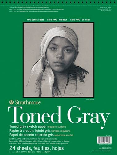 Strathmore 400 Series Sketch Pad Toned Gray 11x14 inch 24 Sheets Artist Sketchbook for Drawing Illustration Art Class Students