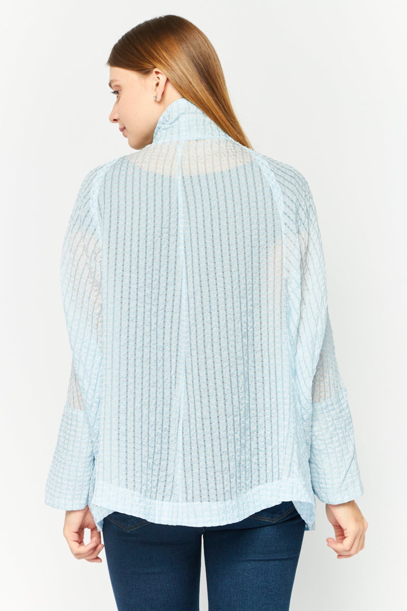 EMPORIO ARMANI Women Spread Collar Long Sleeves Textured Blouse, Light Blue  - Image 4