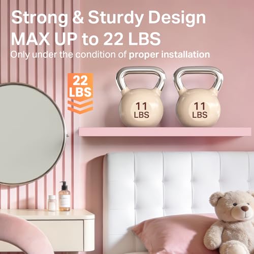 BAYKA Pink Floating Shelves for Wall Set of 3, 15.7in Wood Wall Shelves for Bathroom, Bedroom, Living Room Decor Organize, Hanging Shelf for Books/Storage/Display with 22lbs Capacity - Image 3