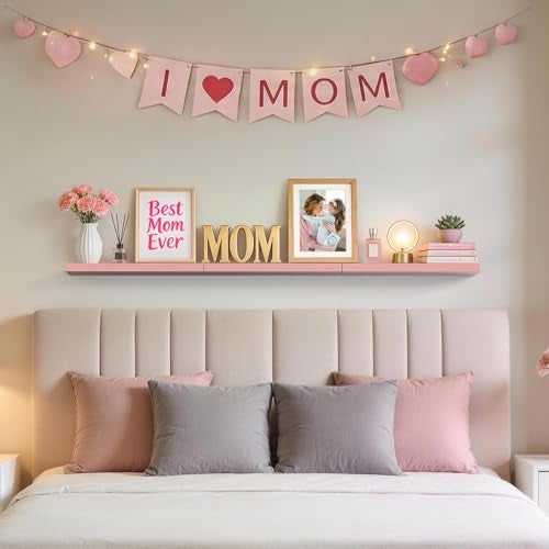 BAYKA Pink Floating Shelves for Wall Set of 3, 15.7in Wood Wall Shelves for Bathroom, Bedroom, Living Room Decor Organize, Hanging Shelf for Books/Storage/Display with 22lbs Capacity - Image 2