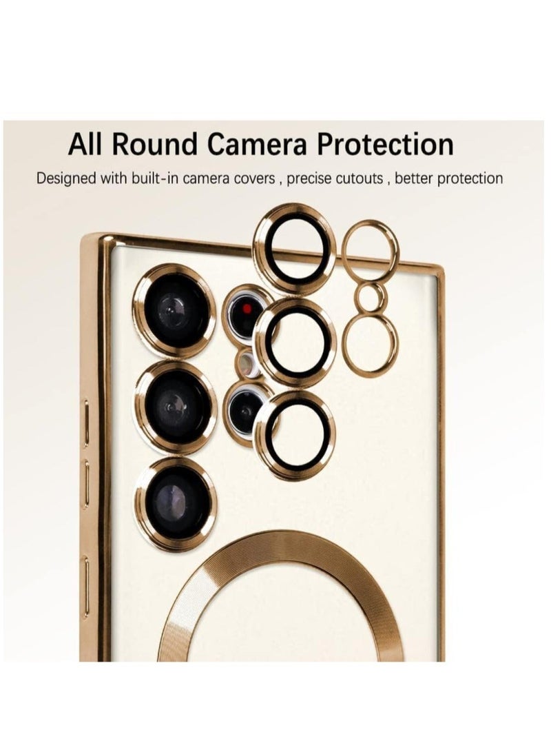 MUNTAQI Magnetic Clear Case for Samsung Galaxy S23 Ultra with Camera Lens Protector Magsafe Compatible Electroplated Soft TPU Shockproof Anti-Scratch Phone Case - Image 2