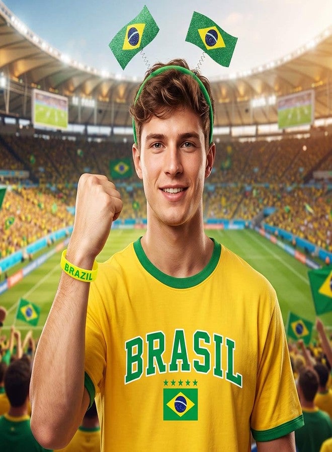 CAKURE Brazil Flag Headband Soccer Fan Headbands Silicone Bracelet for Parades, Sports Events (Brazil Fan Set) - Image 3