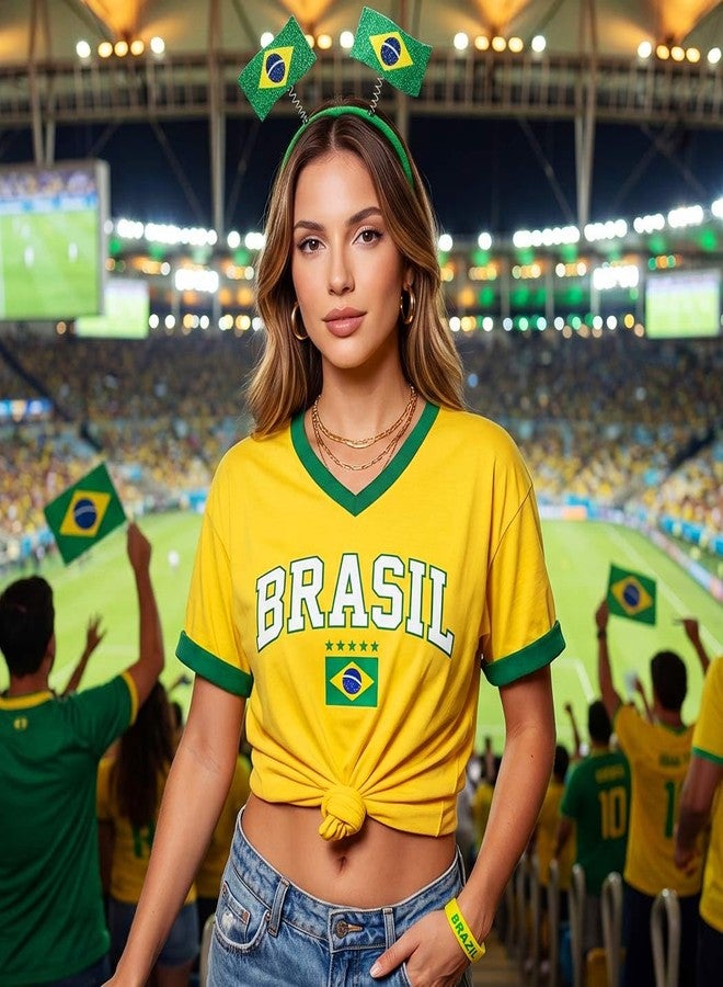CAKURE Brazil Flag Headband Soccer Fan Headbands Silicone Bracelet for Parades, Sports Events (Brazil Fan Set) - Image 5
