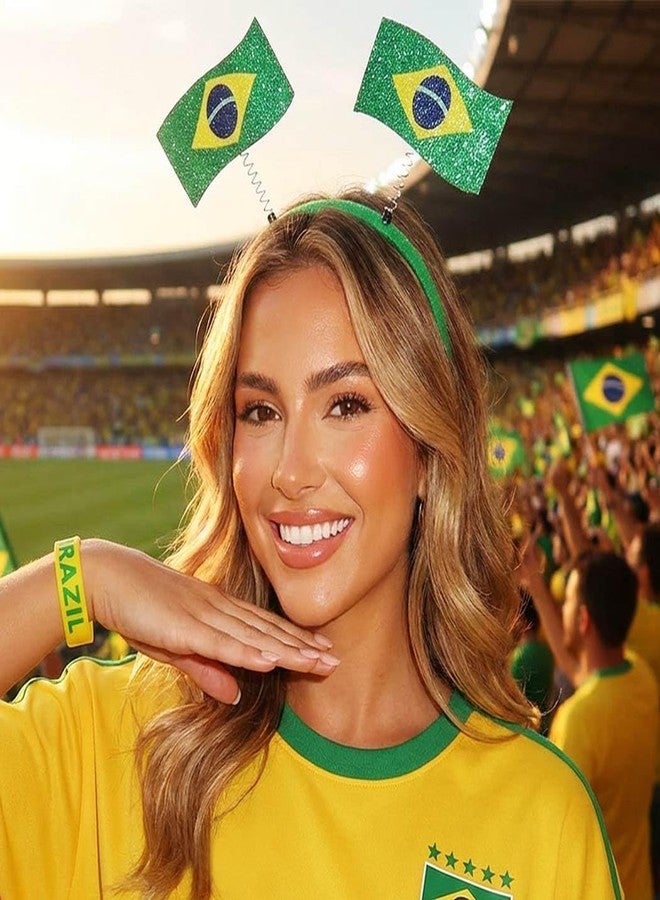 CAKURE Brazil Flag Headband Soccer Fan Headbands Silicone Bracelet for Parades, Sports Events (Brazil Fan Set) - Image 1