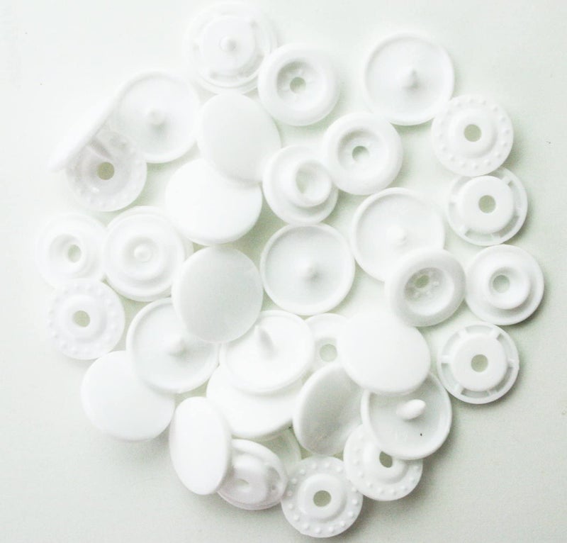BetterJonny 200 Sets KAM Extra Long Prong Plastic Snaps Size 20 T5 Glossy Round Resin Plastic Fasteners NoSew Buttons for Clothing Crafts White