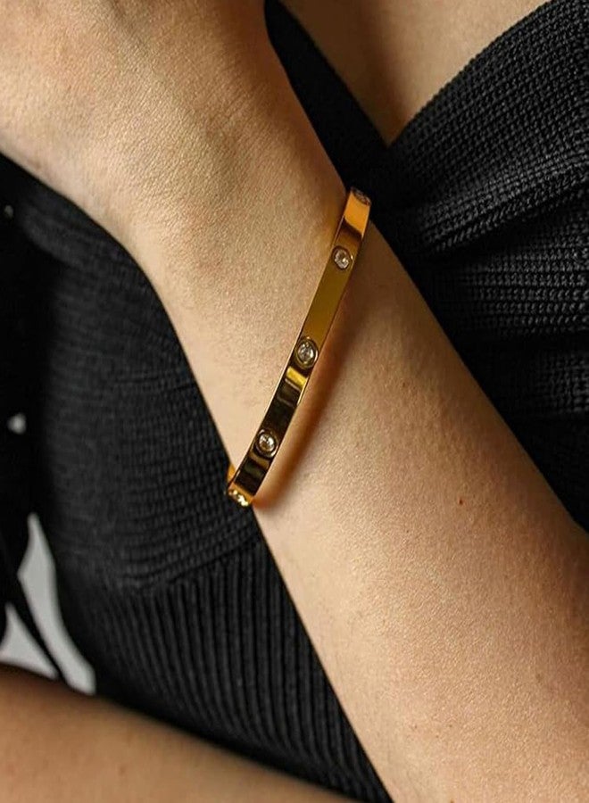 Okos Fashion Jewellery Gold Plated Combo of 5 Different Style Nail, Clover, Cuff and Bamboo Stylish Kada and Bracelets For Girls and Women CO1000484GLD - Image 4