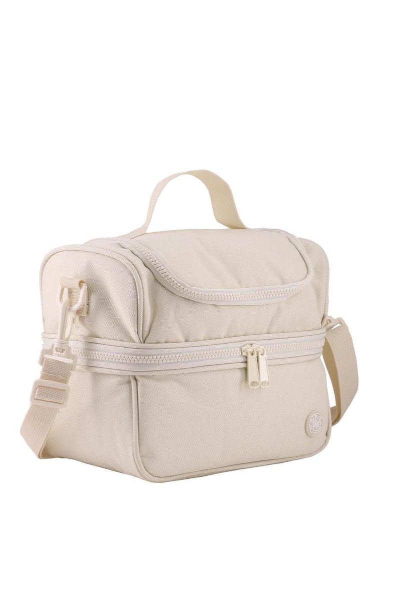 أتريوم حقيبة غداء كبيرة بسحاب بلون بيج سادة - Image 1