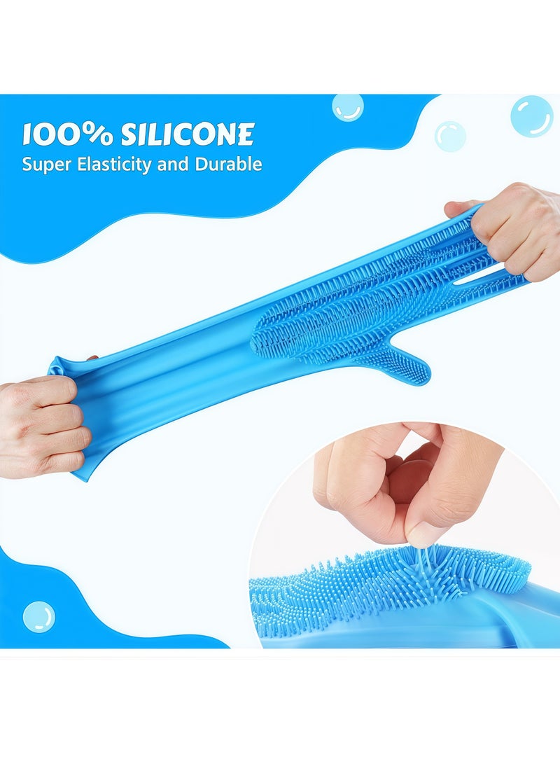 زوجان من قفازات السيليكون السحرية مع فرشاة تنظيف، قفازات تنظيف سيليكون، قفازات سيليكون لغسل الأطباق في المطبخ والعناية بالحيوانات الأليفة، رائعة لغسل الأطباق وغسيل السيارات والحمام (وردي وأزرق) - Image 5