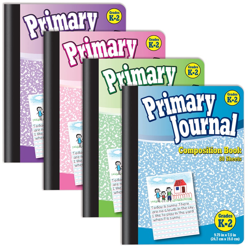Better Office Products Primary Journal, Hardcover, 4 New Fun Colors, Primary Composition Book Notebook, Grades K-2, 80 Sheet, One Subject, 9.75" x 7.5", 4 Pack - Image 1