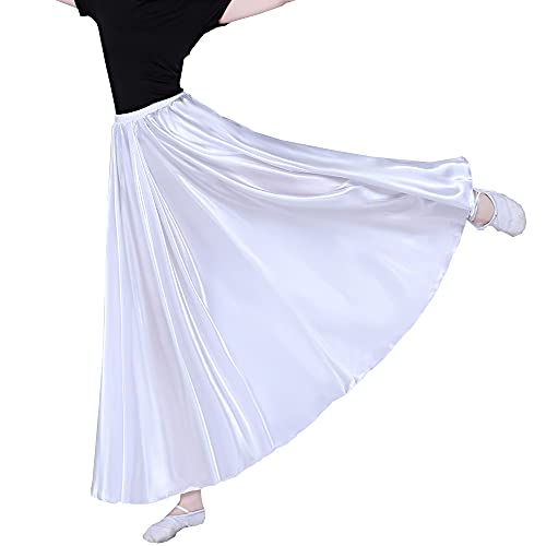 Sancan Women Long Tulle Retro Maxi Shiny Skirt for Belly Dancing Dance Costume Cosplay Holiday Weekend Party Dinner (White) - Image 2