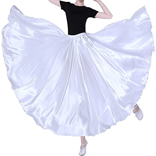 Sancan Women Long Tulle Retro Maxi Shiny Skirt for Belly Dancing Dance Costume Cosplay Holiday Weekend Party Dinner (White) - Image 1