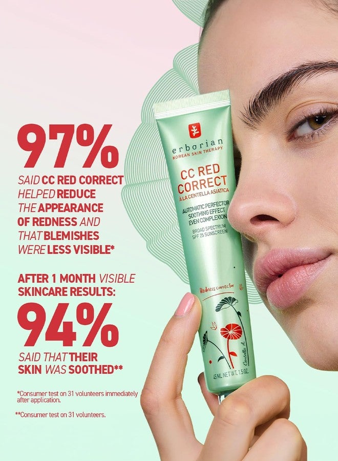 erborian CC أحمر تصحيح - مصحح لون أخضر للعناية بالبشرة مع سنتيلا أسياتيكا، مصحح لون أخضر مضيء مع تغطية احمرار و SPF 25 - يهدئ ويرطب - سيكا، العناية بالبشرة الكورية - 0.5 أونصة - Image 5