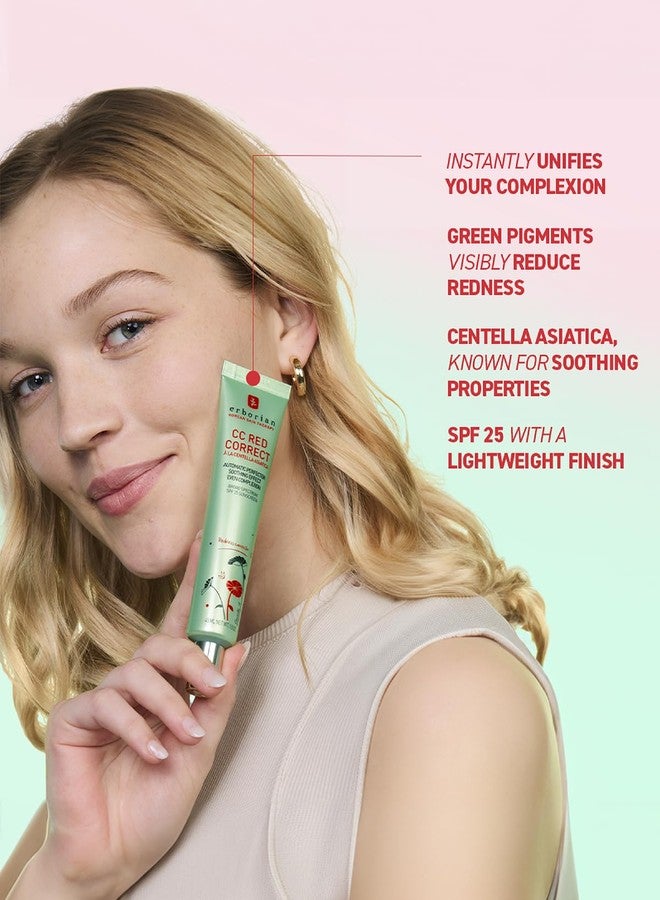 erborian CC أحمر تصحيح - مصحح لون أخضر للعناية بالبشرة مع سنتيلا أسياتيكا، مصحح لون أخضر مضيء مع تغطية احمرار و SPF 25 - يهدئ ويرطب - سيكا، العناية بالبشرة الكورية - 0.5 أونصة - Image 3
