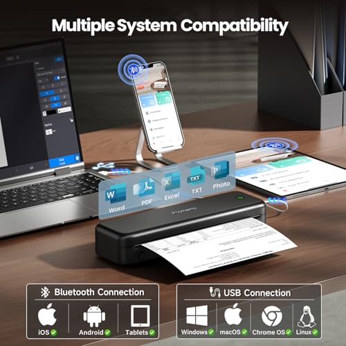 Phomemo Portable Printers Wireless for Travel Upgraded, M834 Bluetooth Thermal Printer 8.5" x 11"& A4 Size,Inkless Mobile Printer with Carry Case for Travel,Office,School,Car,Home,Black - Image 4