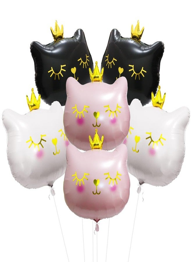 Deermon Adorable Pink Black White Meow Crown Kitten Pet 22 Inch Cat Party Decoration Balloons, 6 Pack Lovely Kitty Cat Animal Theme Girls Party Wedding Birthday Baby Shower Decor Party Supplies - Image 1