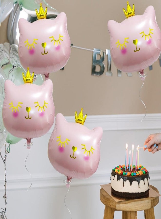 Deermon Adorable Pink Black White Meow Crown Kitten Pet 22 Inch Cat Party Decoration Balloons, 6 Pack Lovely Kitty Cat Animal Theme Girls Party Wedding Birthday Baby Shower Decor Party Supplies - Image 2
