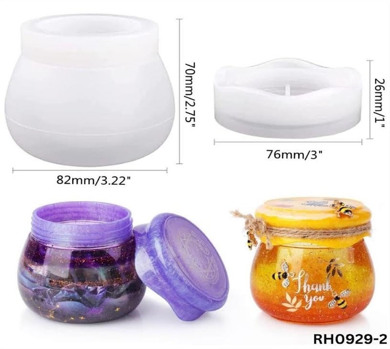 Eoast Resin JAR Mold with Lid, Silicone Jar Resin Mold Storage Jewelry Candle Holder Container Mould for Resin Casting Concrete Craft Decor (Round JAR Mould) - Image 2