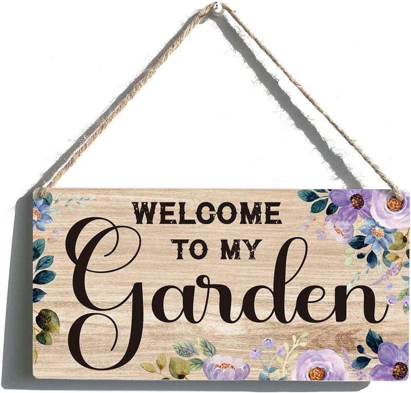 Al Raied ARS® Welcome to My Garden Wooden Hanging Sign Plaque - Farmhouse Wall Art Decor - Image 1