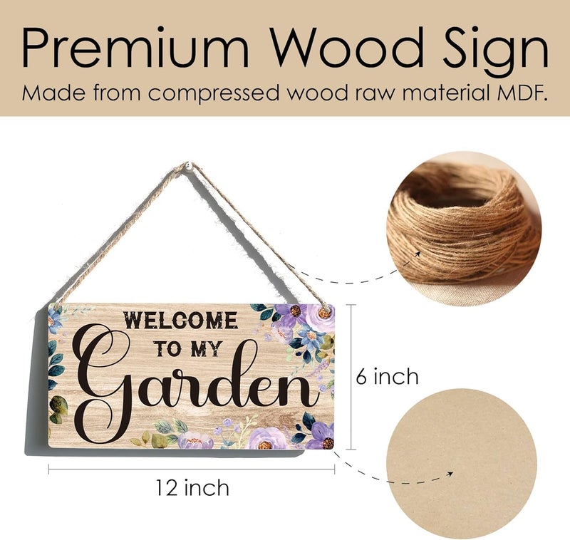 Al Raied ARS® Welcome to My Garden Wooden Hanging Sign Plaque - Farmhouse Wall Art Decor - Image 3