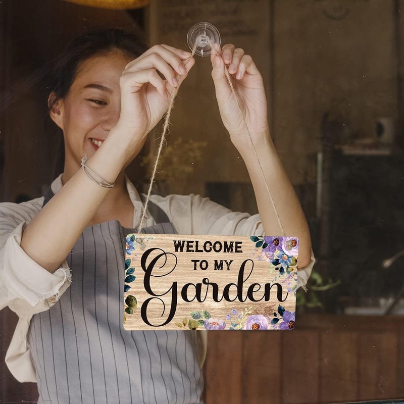 Al Raied ARS® Welcome to My Garden Wooden Hanging Sign Plaque - Farmhouse Wall Art Decor - Image 5