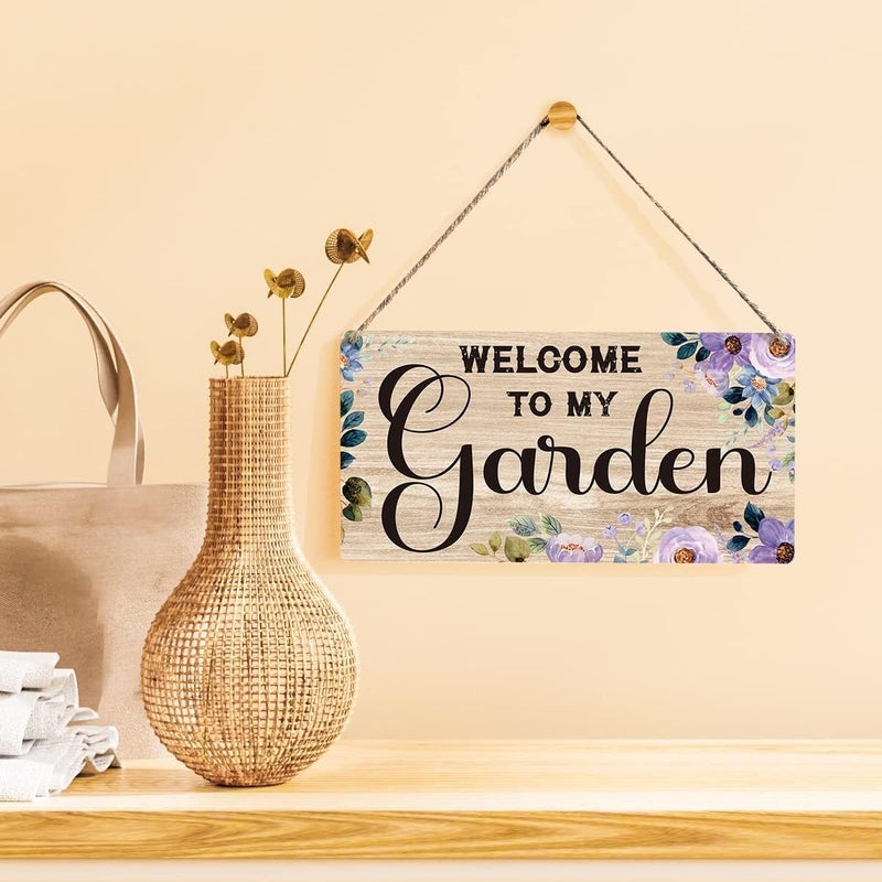 Al Raied ARS® Welcome to My Garden Wooden Hanging Sign Plaque - Farmhouse Wall Art Decor - Image 2