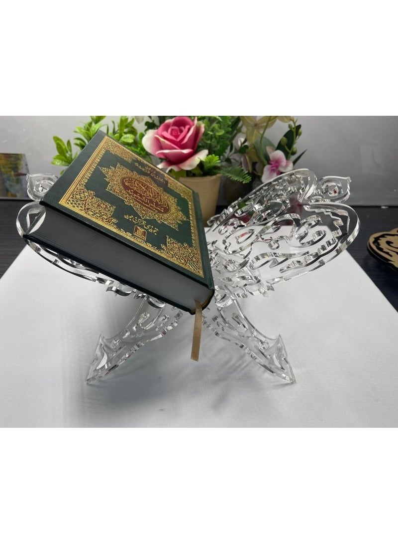 Acrylic Quran (Rail)Stand Holder for Reading Clear Book Stand for Open and Closed Books - Image 1