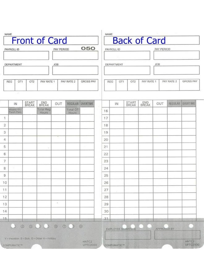 COMPUMATIC 300 Time Cards For Upunch Hn2000 Hn2500 Hn4000 Hn4500 Autoalign Calculating Time Clock And More Hntc2 Uptc2000 Compumatic Compatible  - Image 1