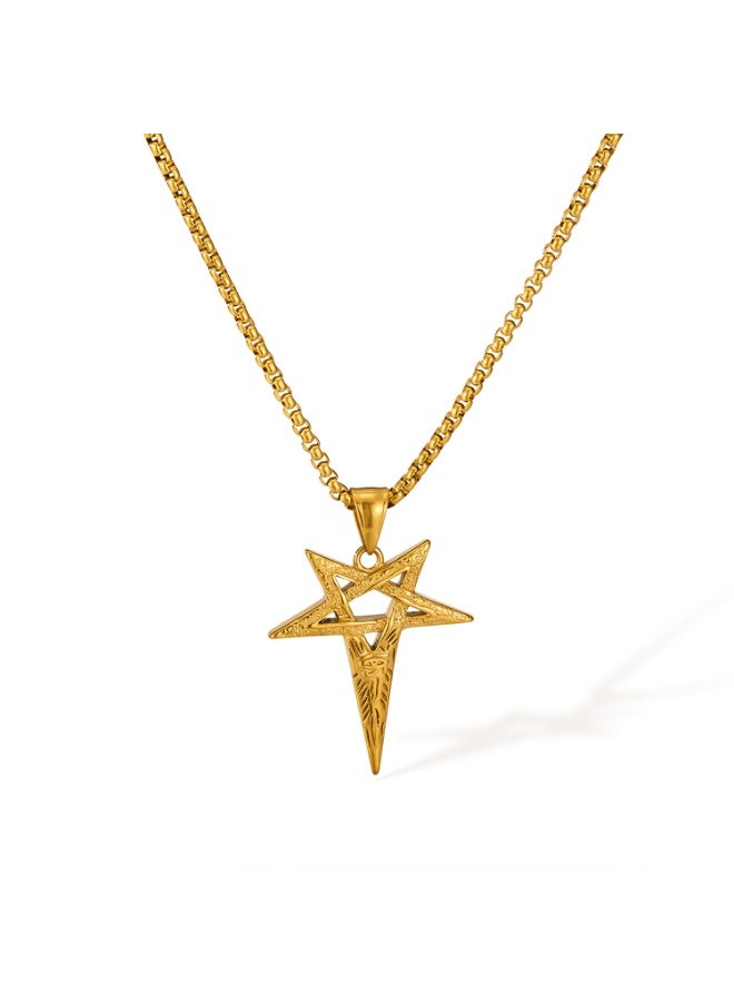 Gold 3D Five-Pointed Star Necklace - Bold Symmetrical Pendant Chain for Men & Women, Stainless Steel Hip Hop Jewelry,Adjustable Unisex Gift  - Image 1