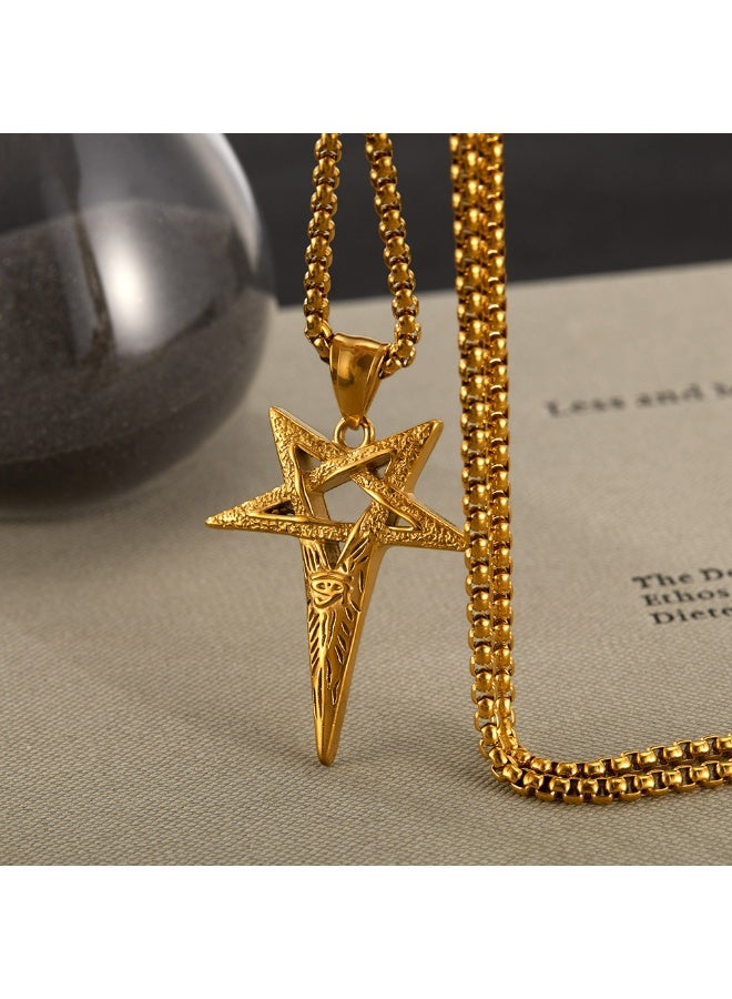 Gold 3D Five-Pointed Star Necklace - Bold Symmetrical Pendant Chain for Men & Women, Stainless Steel Hip Hop Jewelry,Adjustable Unisex Gift  - Image 4