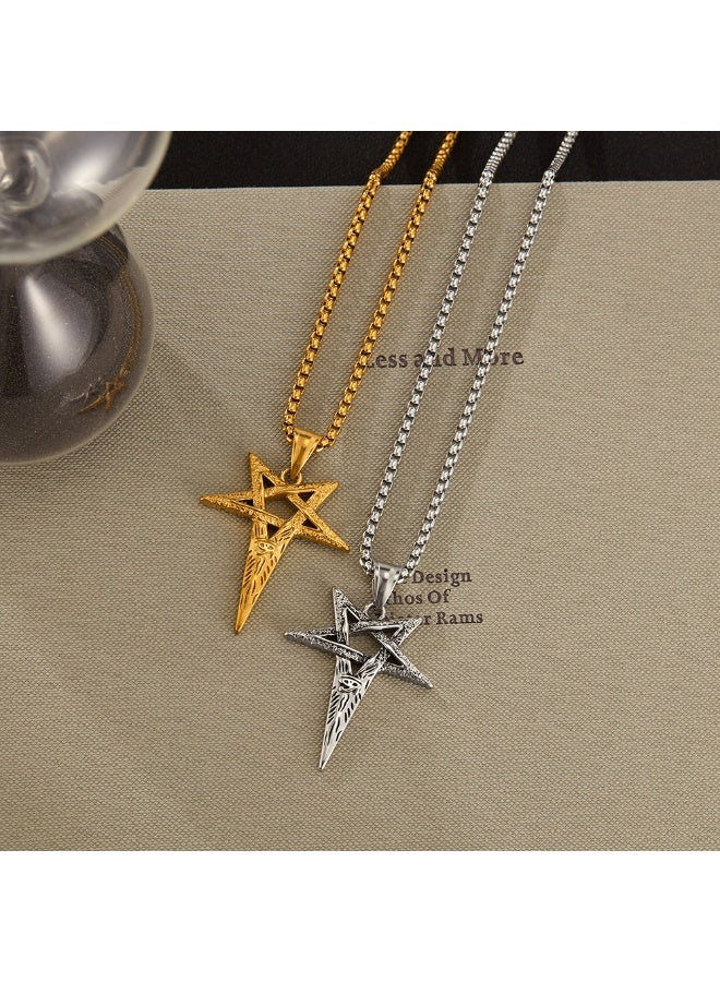 Gold 3D Five-Pointed Star Necklace - Bold Symmetrical Pendant Chain for Men & Women, Stainless Steel Hip Hop Jewelry,Adjustable Unisex Gift  - Image 5
