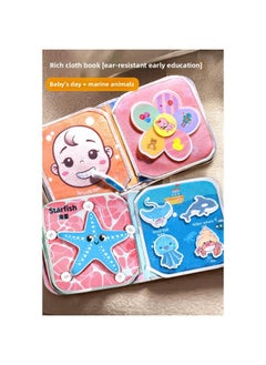 Generic Quiet Tearing Book Baby Can Chew Baby Puzzle Early Education Cloth Book Toy 8 Hand Tearing Book 6 Tear Not Broken 0-Color:[baby's Day + Ocean Animals] Two Value Packs  - Image 1