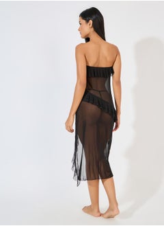 Styli Ruffle Trim Midi Side Slit Mesh Slip Dress  - Image 3