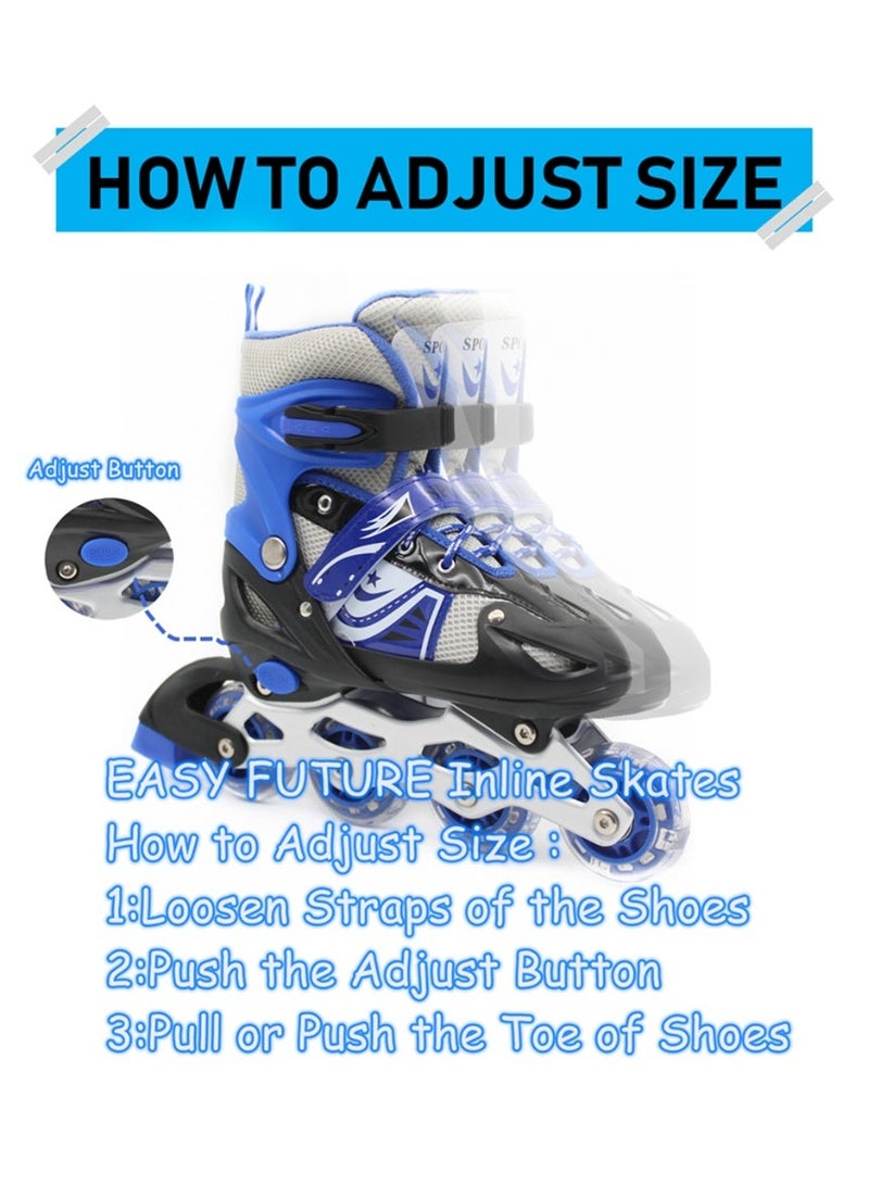 EASY FUTURE Inline Skates Adjustable Skate Shoes for Kids Flashing LED Wheels Roller Skates for Boys Girls Including Protective Gear 4 Colors 3 Sizes to Choose NO.1301P - Image 3