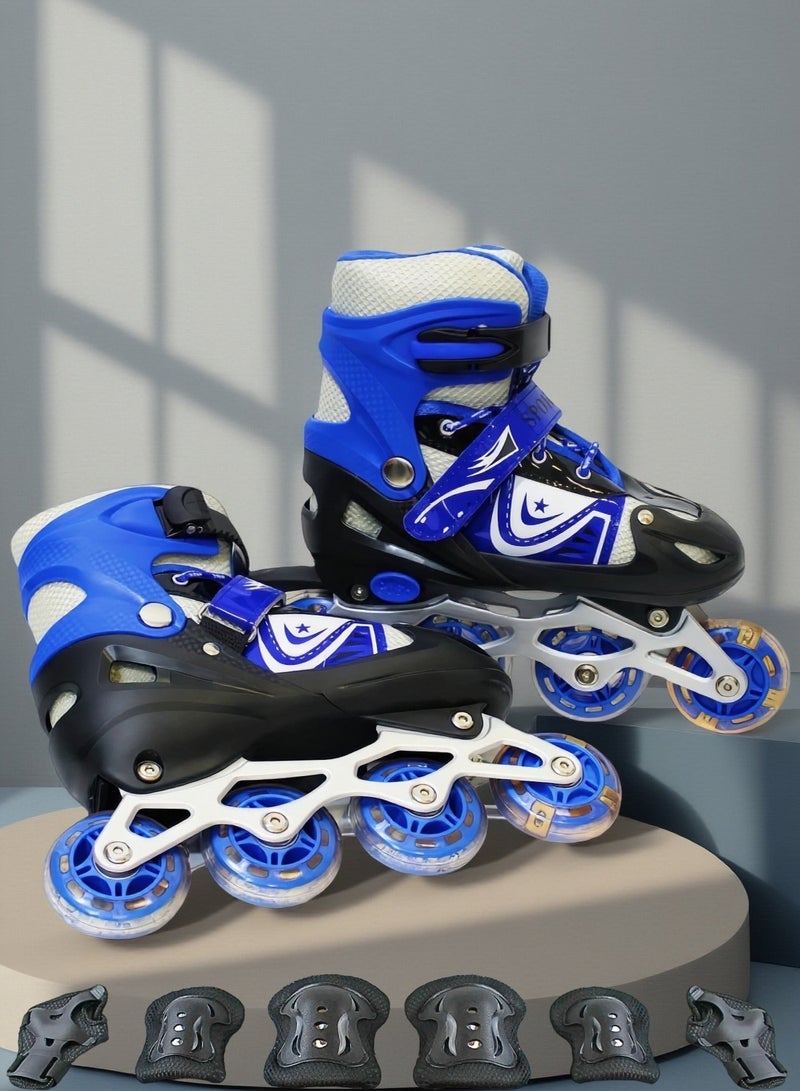 EASY FUTURE Inline Skates Adjustable Skate Shoes for Kids Flashing LED Wheels Roller Skates for Boys Girls Including Protective Gear 4 Colors 3 Sizes to Choose NO.1301P - Image 1