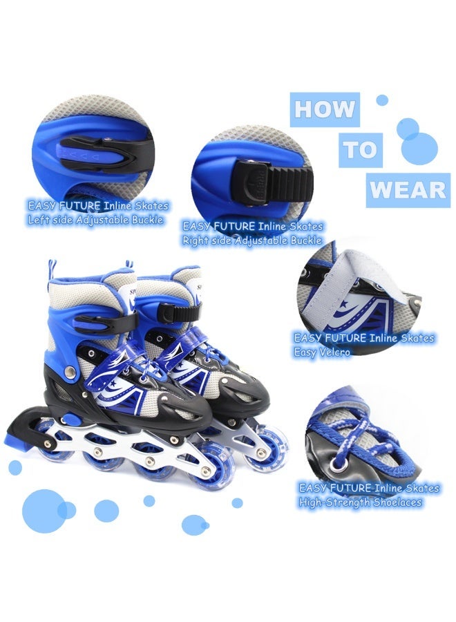 EASY FUTURE Inline Skates Adjustable Skate Shoes for Kids Flashing LED Wheels Roller Skates for Boys Girls Including Protective Gear 4 Colors 3 Sizes to Choose NO.1301P - Image 4