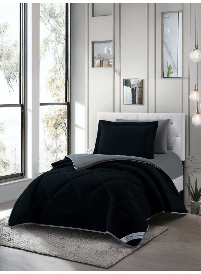 Donetella Bedding Comforter Set, Twin Size Fits 140x200 cm - 4-Pcs Solid Quilted Bed Set, Microfiber Fabric - 1 Comforter, 1 Fitted Sheet And 1 Pillow Shams, 1 Pillow Cases - Image 1