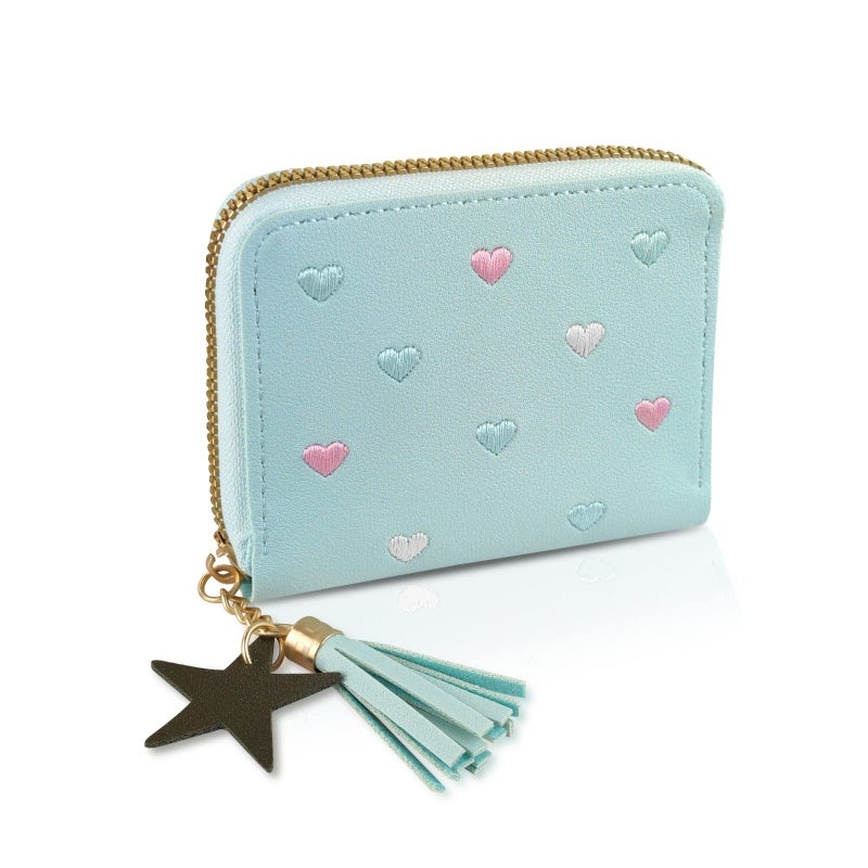 WisePoint Ladies Purse Wallet, PU Leather Purse Lady Credit Card Holder with Star Pendant, Solid Color Wallet (blue) - Image 1