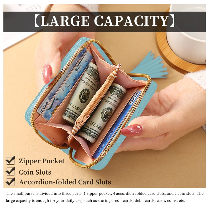 WisePoint Ladies Purse Wallet, PU Leather Purse Lady Credit Card Holder with Star Pendant, Solid Color Wallet (blue) - Image 4