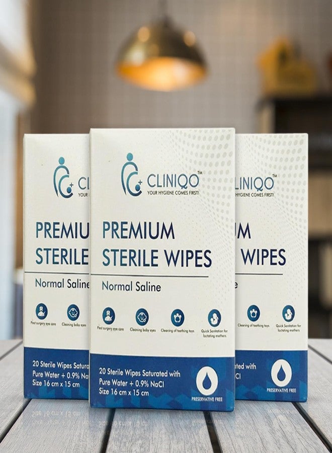 CLINIQO Premium Sterile Wipes, Saline Sanitation for Lactating Mothers, Post-Surgery Eye Care, Cleaning Teething Toys and Cleaning Baby Eyes 16 x 15 cm (Pack of 3) - Image 3