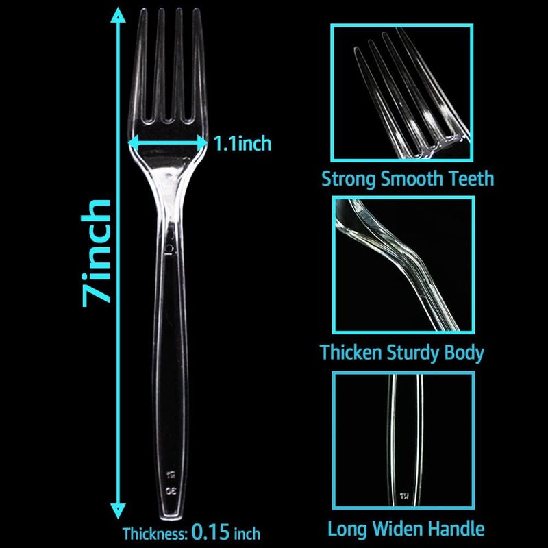 SUYANGECO [100 Count] Heavy Duty Clear Plastic Forks Disposable Plastic Fork Bulk Utensils Reusable Cutlery Set Thick Plasticware Silverware for Party Every Day Use Picnic Camping Wedding Barbecues - Image 3