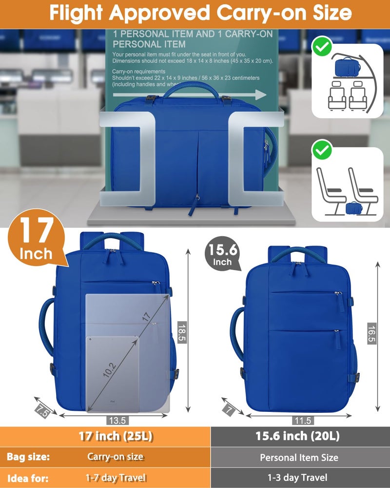 Capolo Travel Backpack for Women Men Waterproof Laptop Backpack Airlines Approved Carry On Backpack Bag Computer Bookbag for Business, Work, Traveling Fits 17 Inch Laptop(Royal Blue) - Image 5